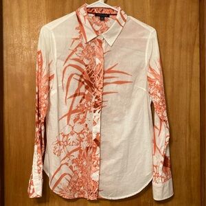 Tommy Hilfiger Women's Floral Button Down Shirt - Coral and White